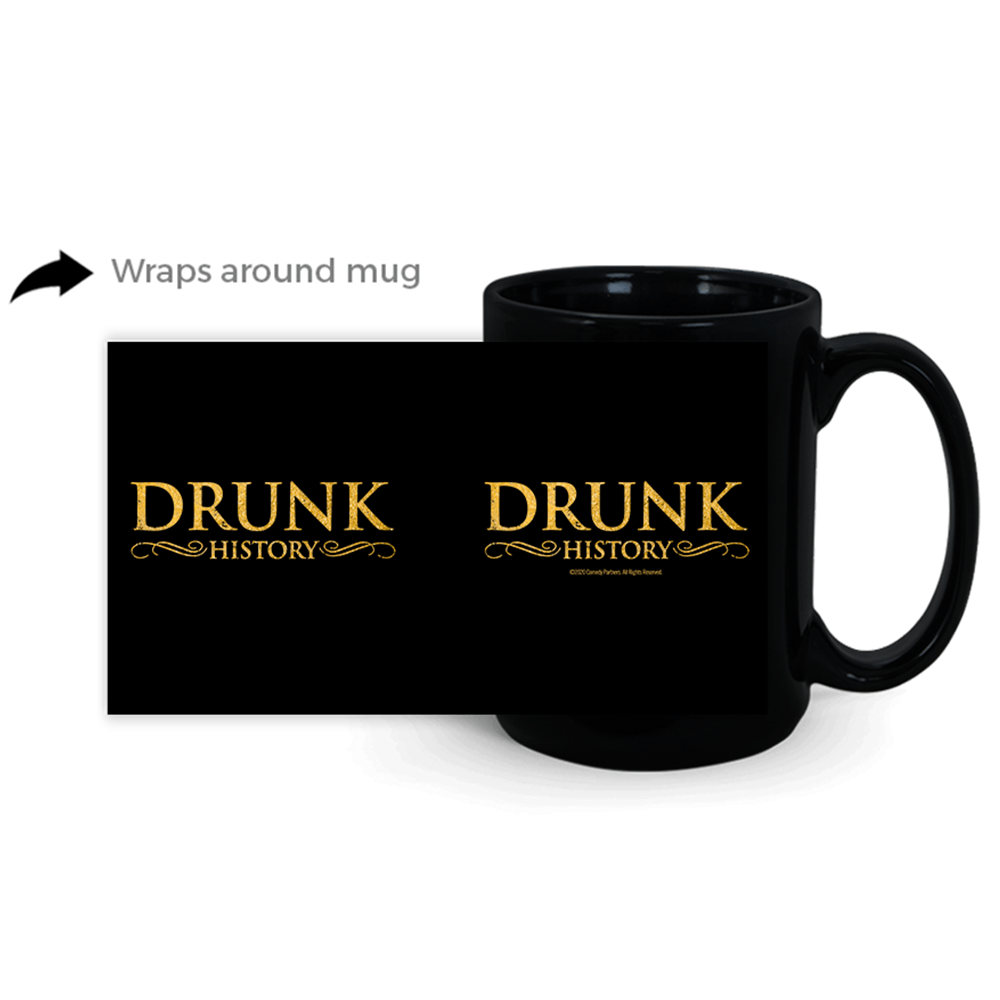 Drunk History Gold Logo Black Mug - Paramount Shop