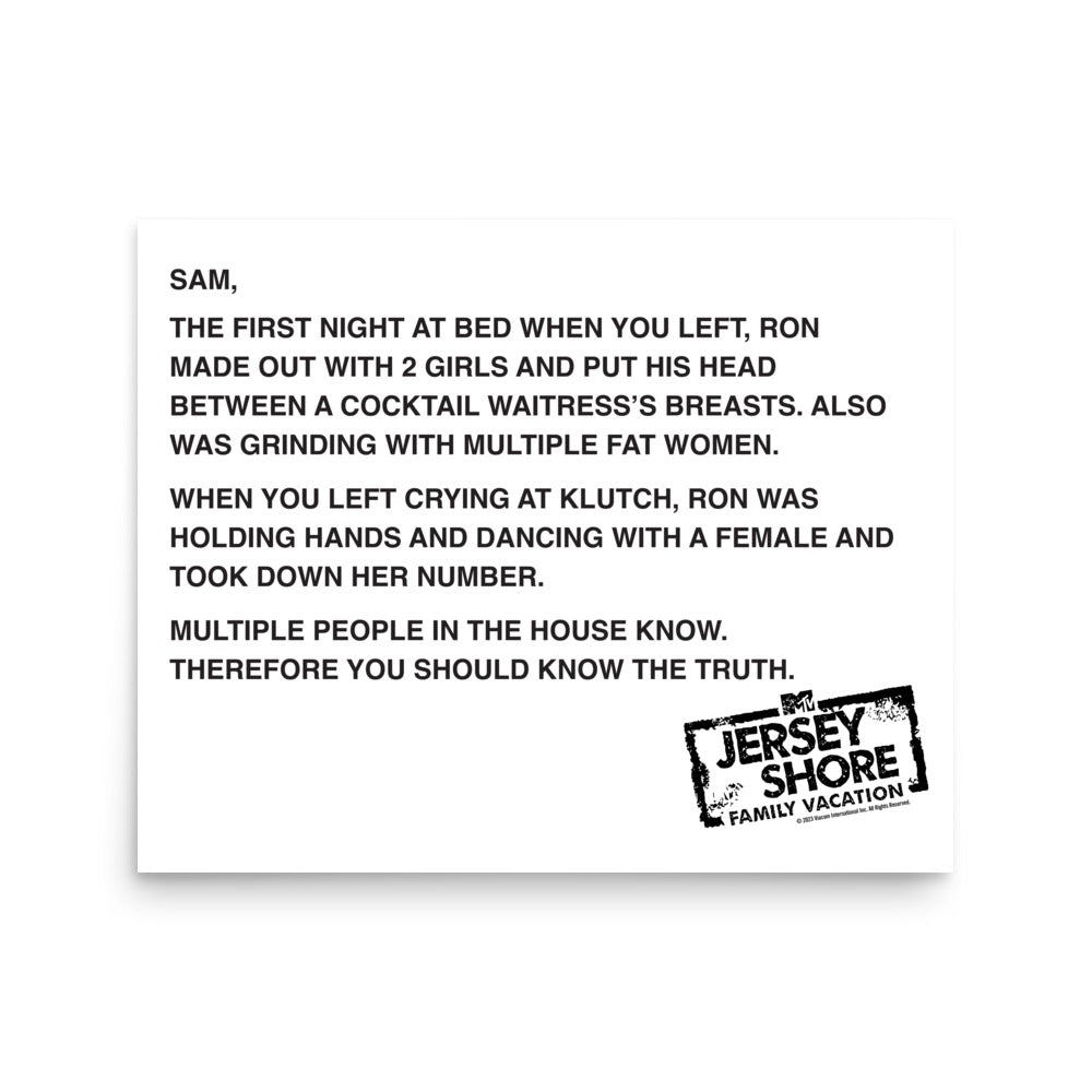Jersey Shore Family Vacation Poster Sam Note – Paramount Shop