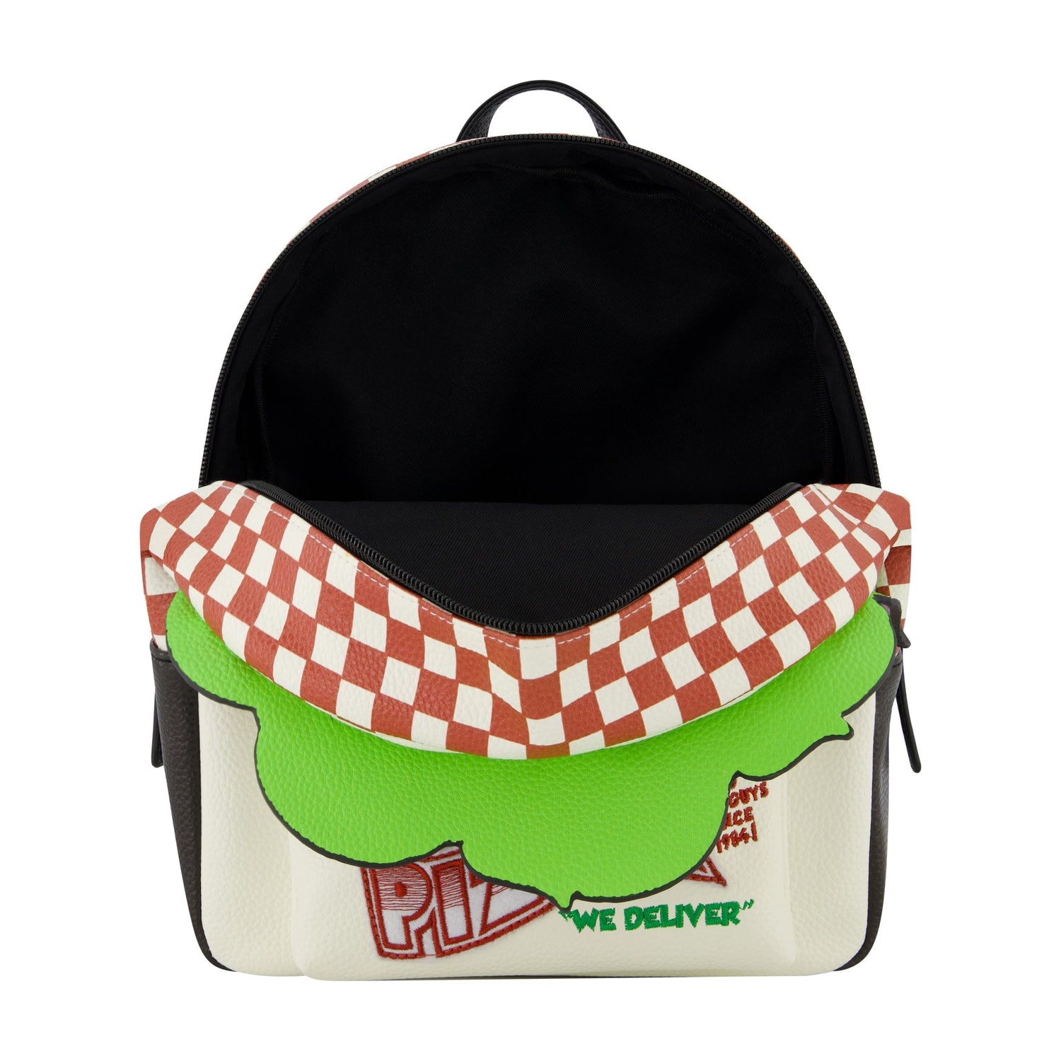 View of the spacious main compartment with zip closure on the TMNT mini backpack.