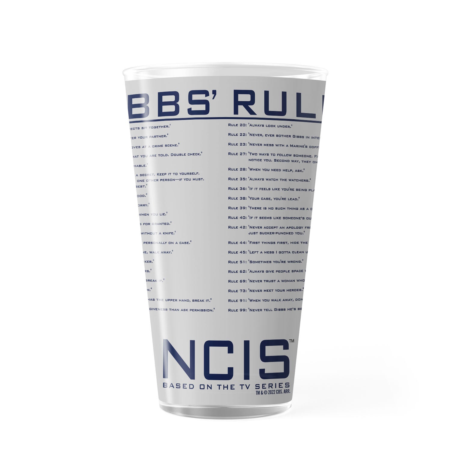NCIS Gibbs Rules 17 oz Pint Glass - Paramount Shop