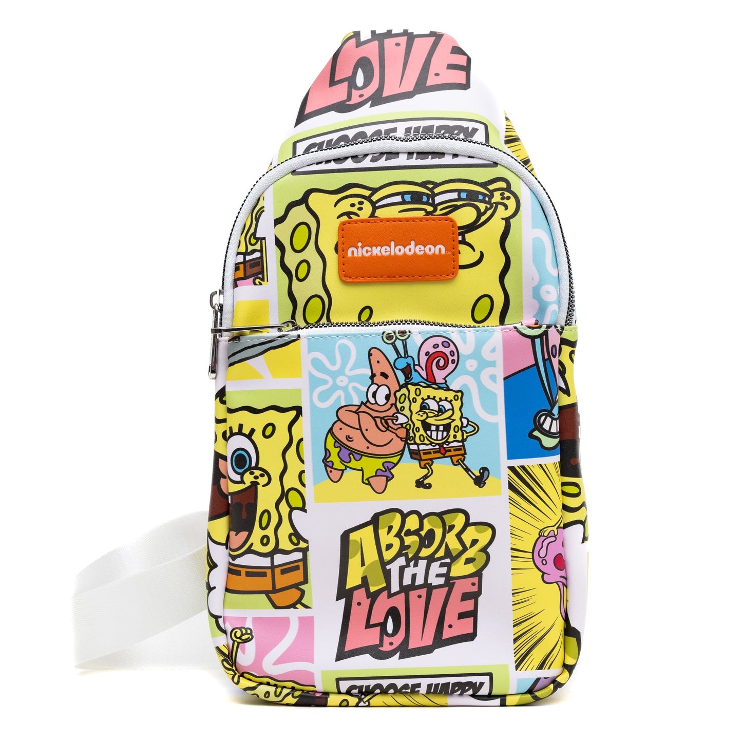 Nickelodeon Vegan Leather Crossbody Sling Bag SpongeBob SquarePants Character Blocks 7" x 14" - Paramount Shop