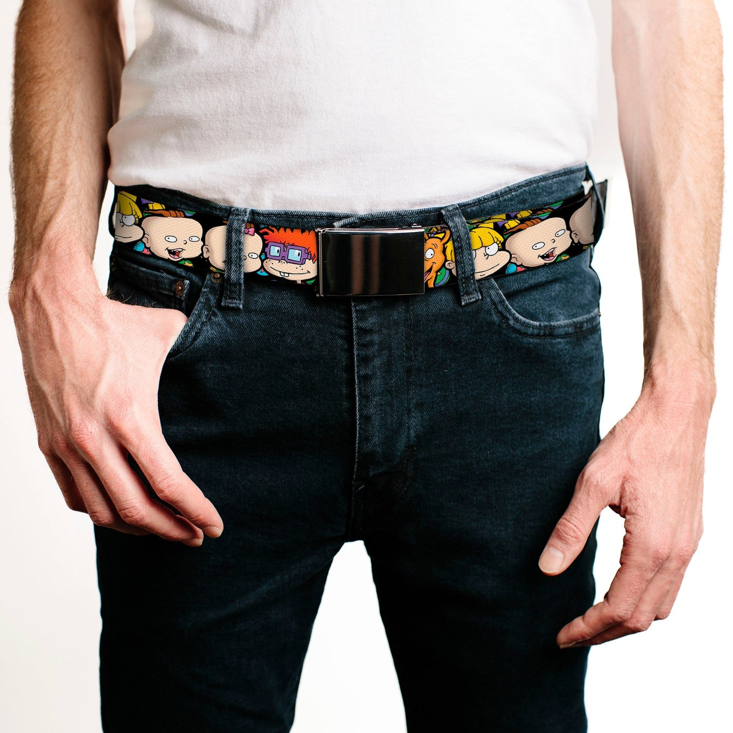 Rugrats Character Faces Close - Up Black Buckle Web Belt - Paramount Shop