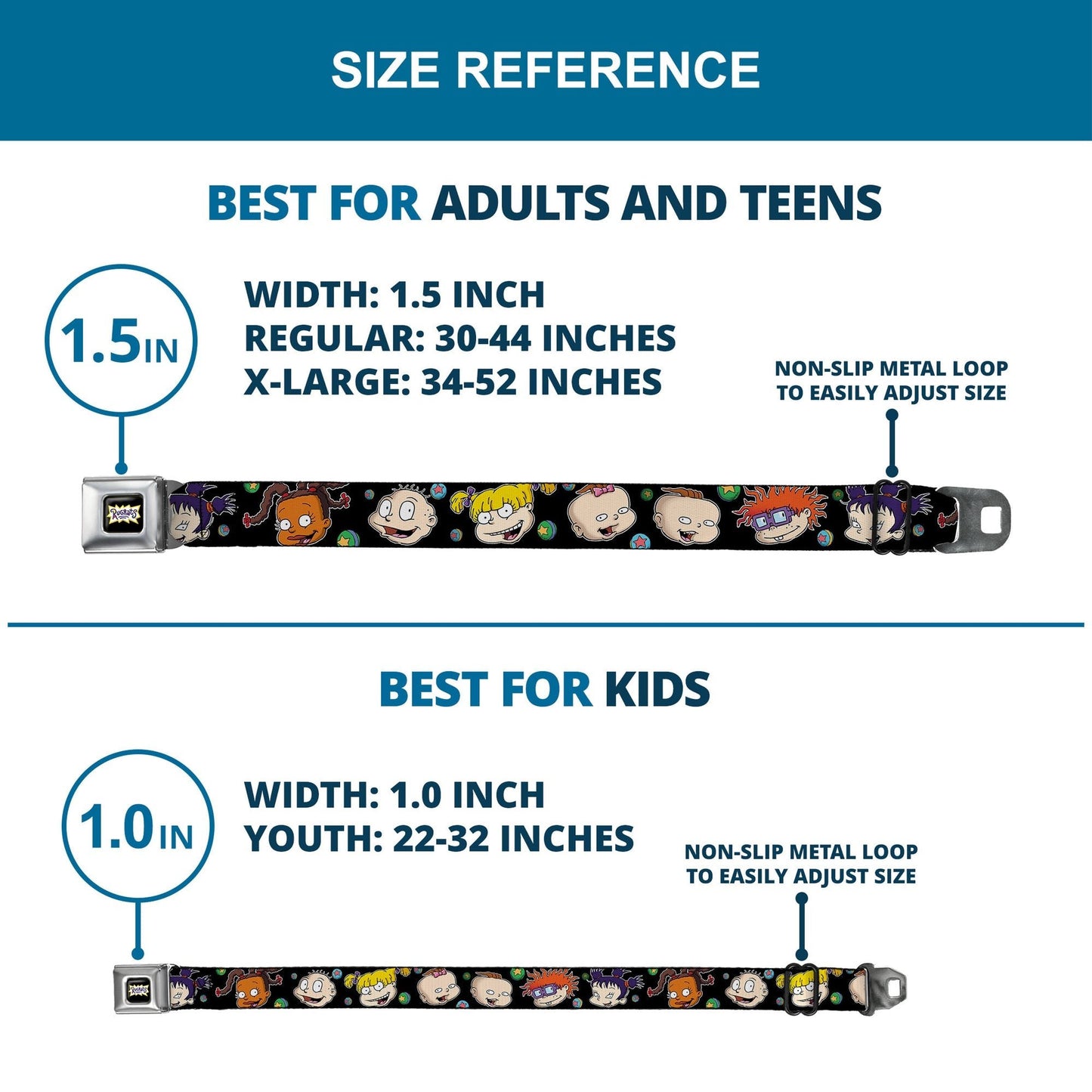 Rugrats Logo Character Expressions Black Webbing Seatbelt Belt - Paramount Shop