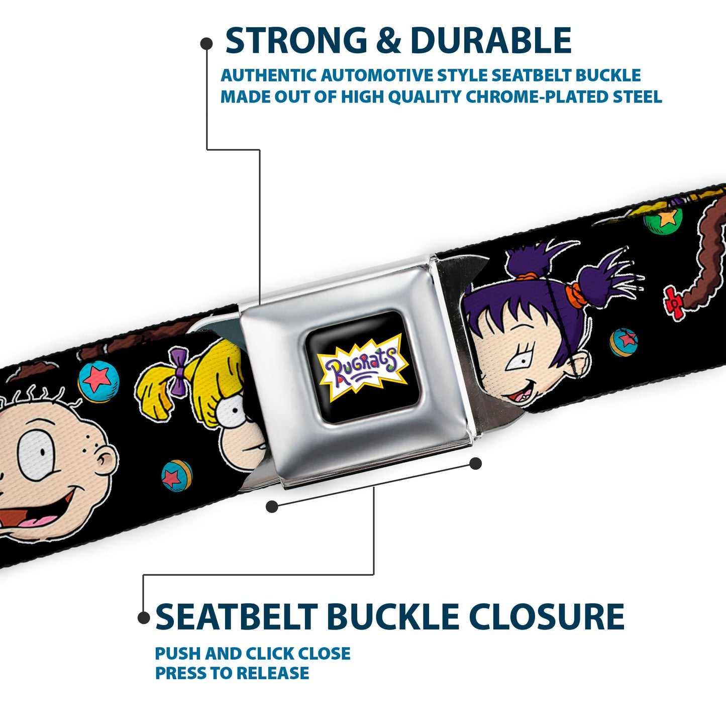 Rugrats Logo Character Expressions Black Webbing Seatbelt Belt - Paramount Shop