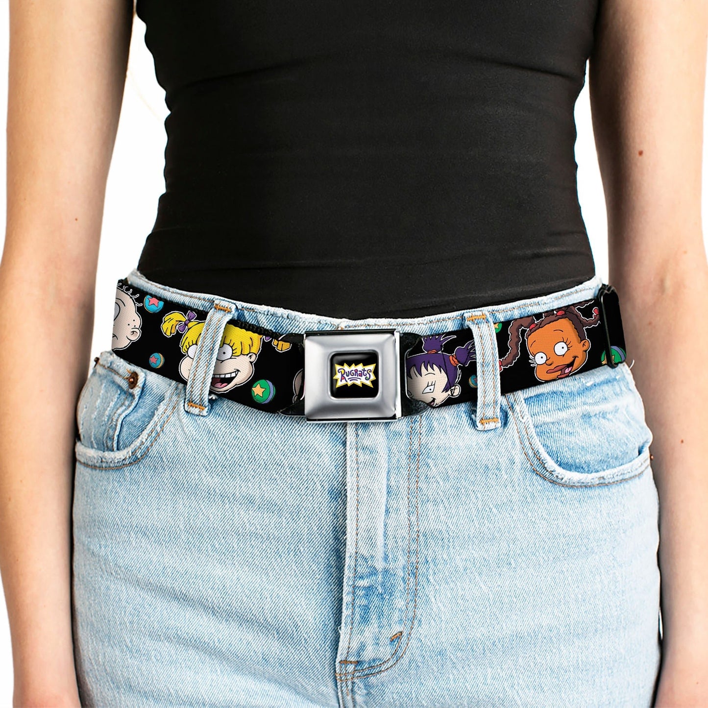 Rugrats Logo Character Expressions Black Webbing Seatbelt Belt - Paramount Shop