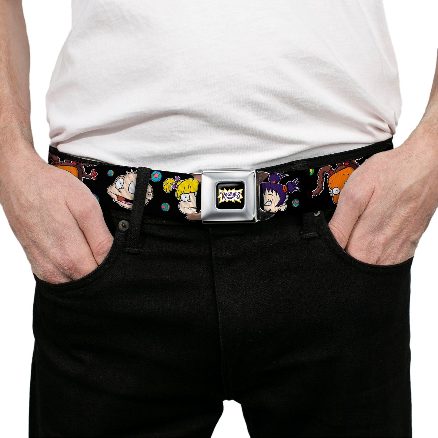 Rugrats Logo Character Expressions Black Webbing Seatbelt Belt - Paramount Shop