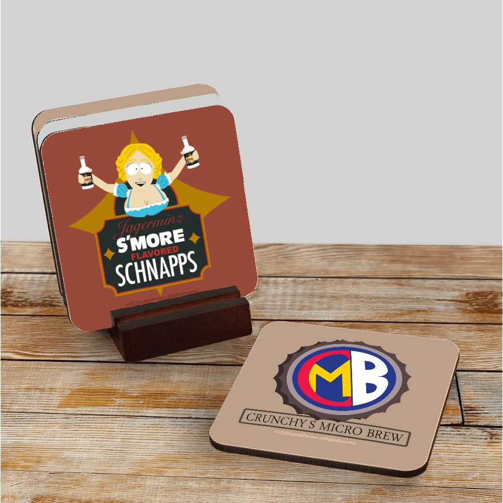 South Park Crunchy's Micro Brew Coasters with Mahogany Holder - Paramount Shop