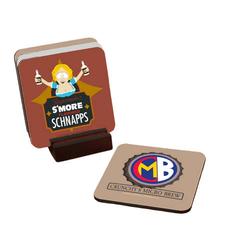 South Park Crunchy's Micro Brew Coasters with Mahogany Holder - Paramount Shop