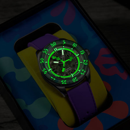 Spinnaker Croft Mid - Size Skeleton Automatic SpongeBob SquarePants Limited Edition Purple Watch - Paramount Shop