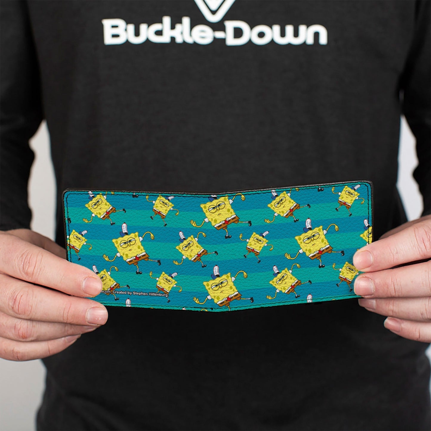 SpongeBob Bi - Fold Wallet Dancing Pose Scattered Stripe Vegan Leather Teal Blues - Paramount Shop