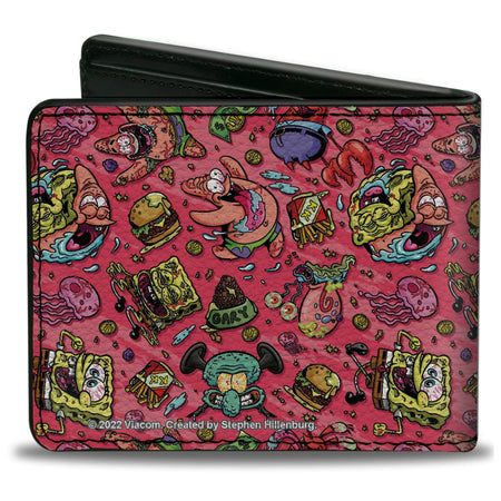 SpongeBob Bi - Fold Wallet Funky Character Swirl Collage Pink Vegan Leather - Paramount Shop