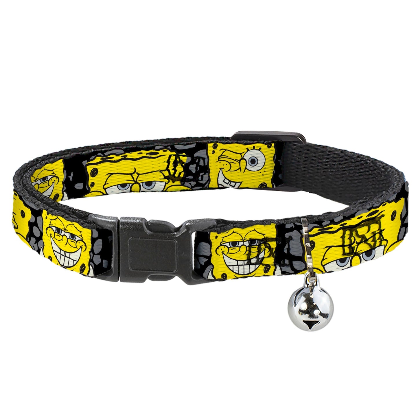 SpongeBob Cat Collar 4 - CLOSE - UP Expressions Crackle Breakaway with Bell Black Gray Yellow - Paramount Shop