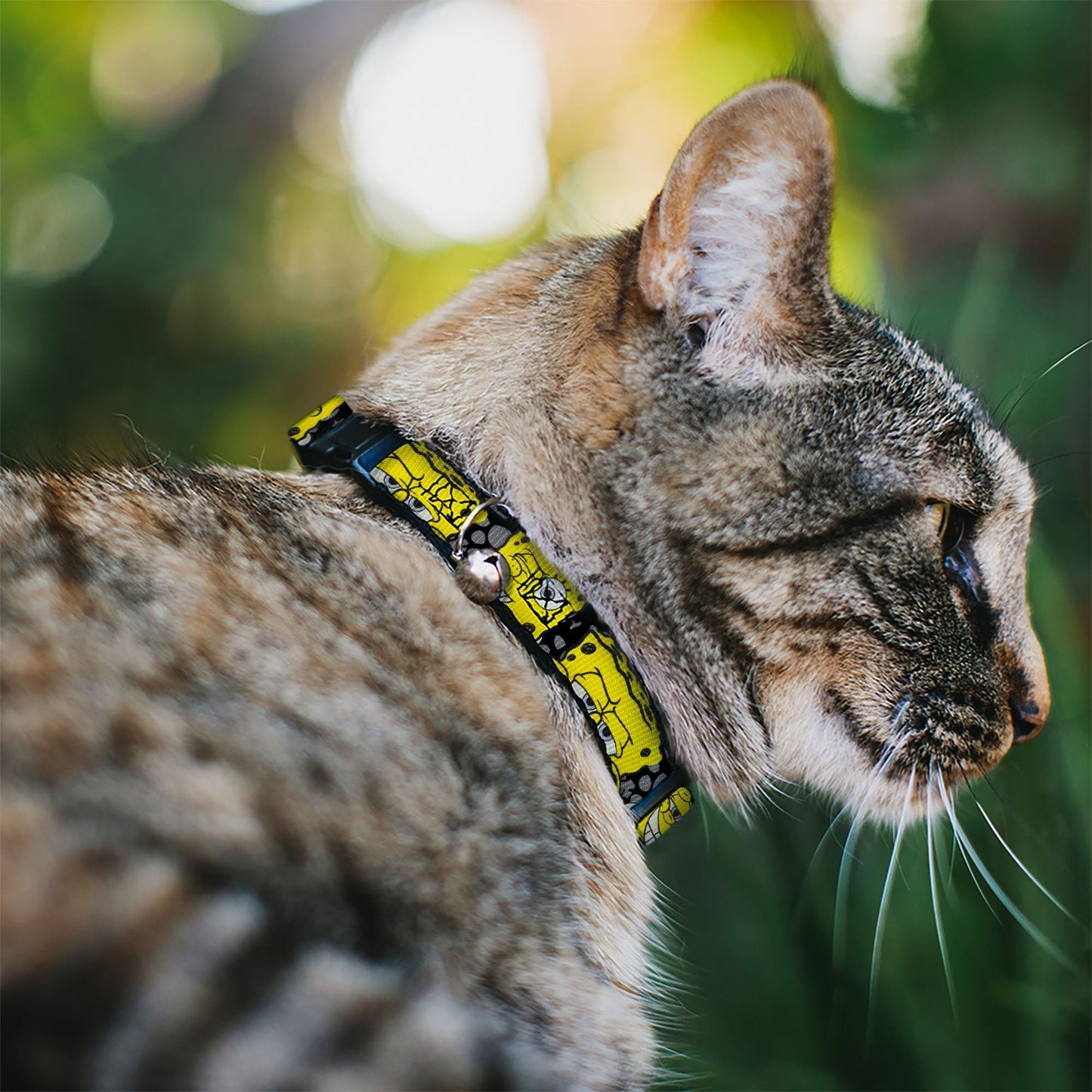 SpongeBob Cat Collar 4 - CLOSE - UP Expressions Crackle Breakaway with Bell Black Gray Yellow - Paramount Shop