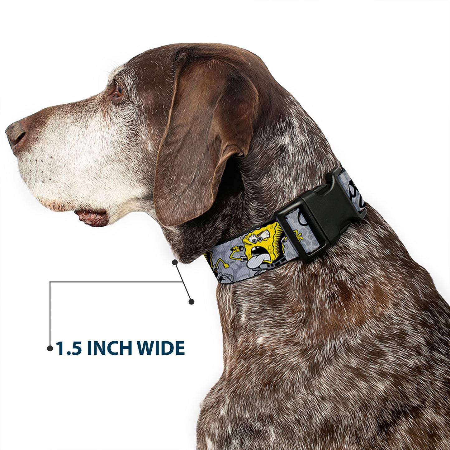 SpongeBob Dog Collar 3 - Poses SPONGEITUDE Plastic Clip Adjustable Grays/Black - Paramount Shop