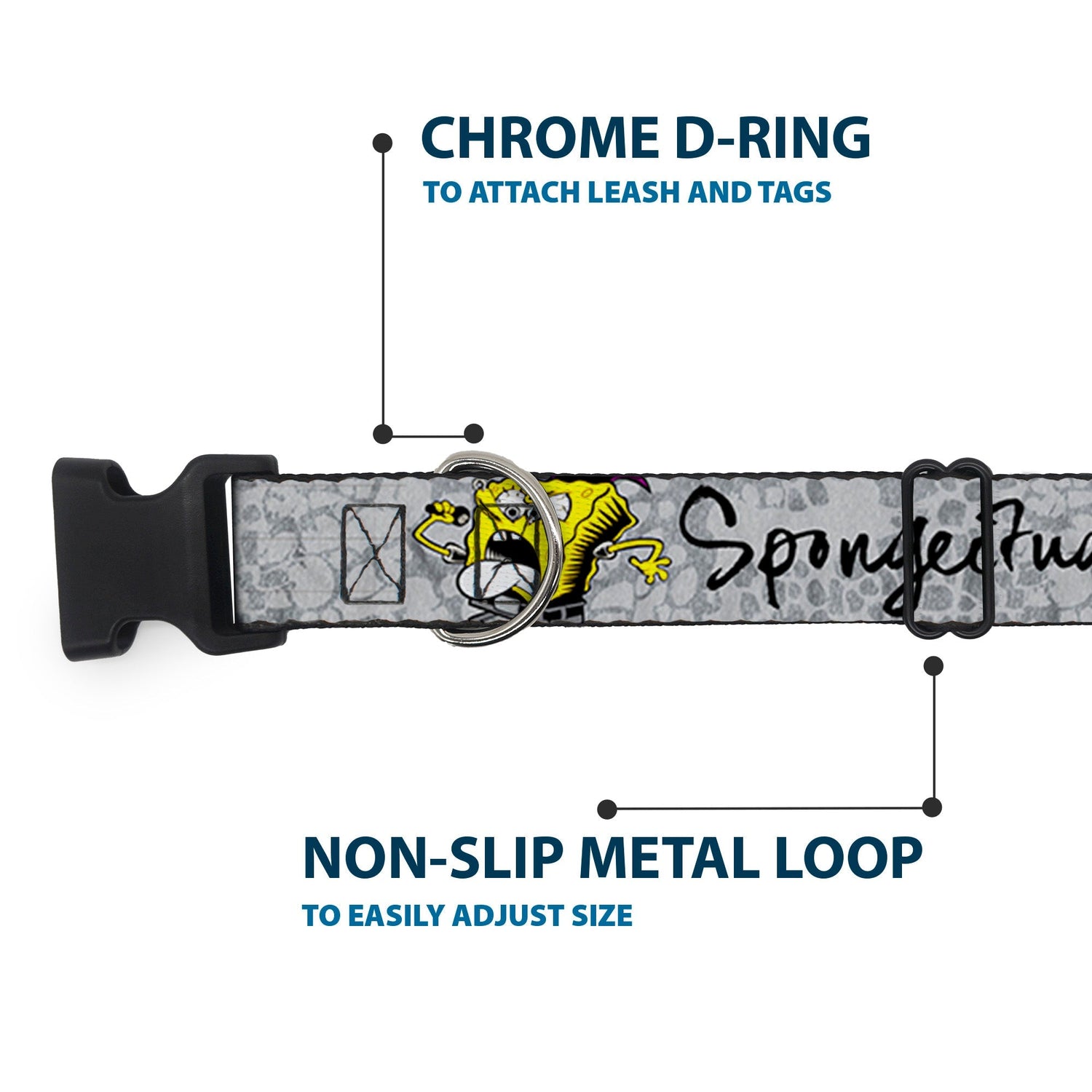 SpongeBob Dog Collar 3 - Poses SPONGEITUDE Plastic Clip Adjustable Grays/Black - Paramount Shop