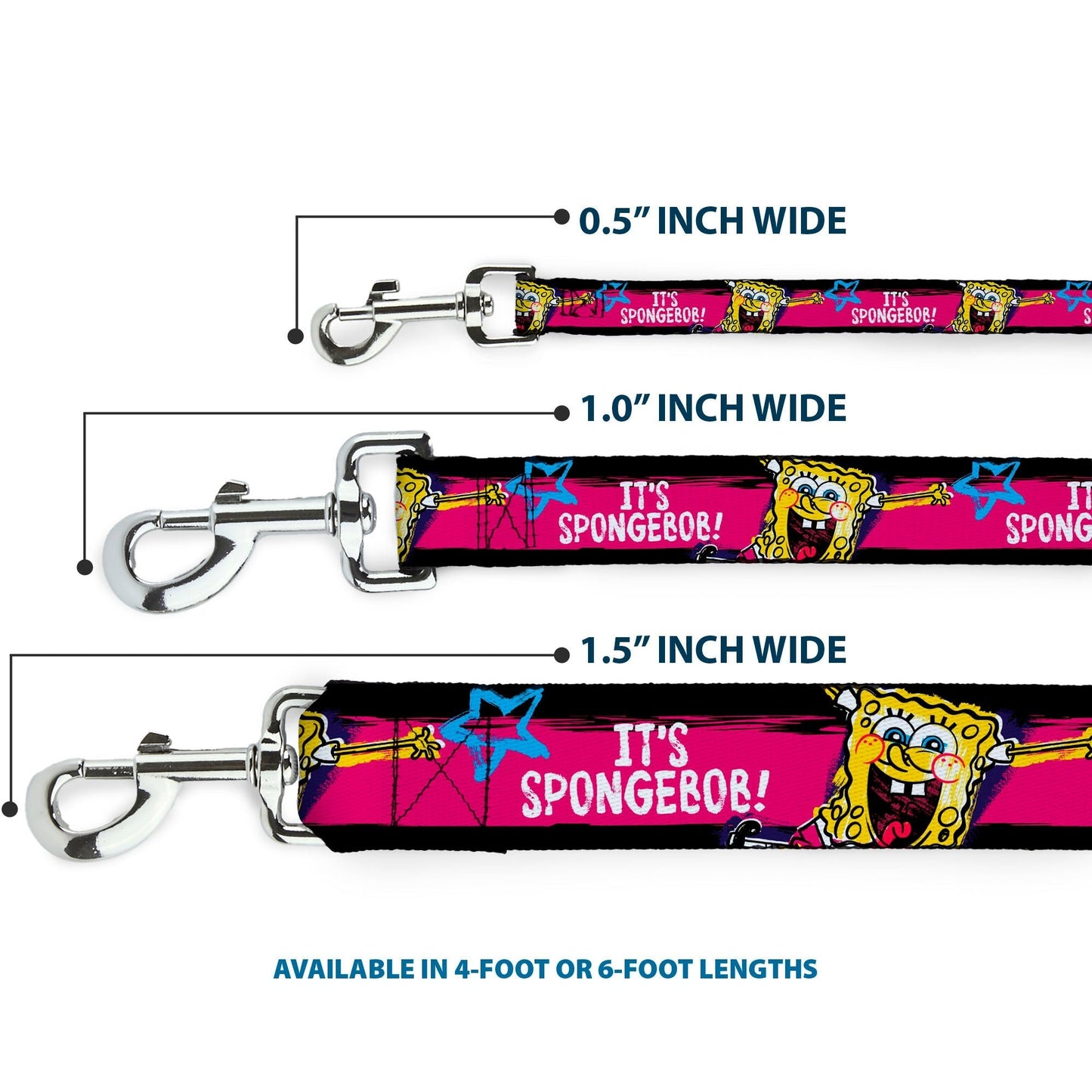 SpongeBob Dog Leash Pose IT'S SPONGEBOB! Stripe Black/Pink/Blue/White Various Sizes - Paramount Shop