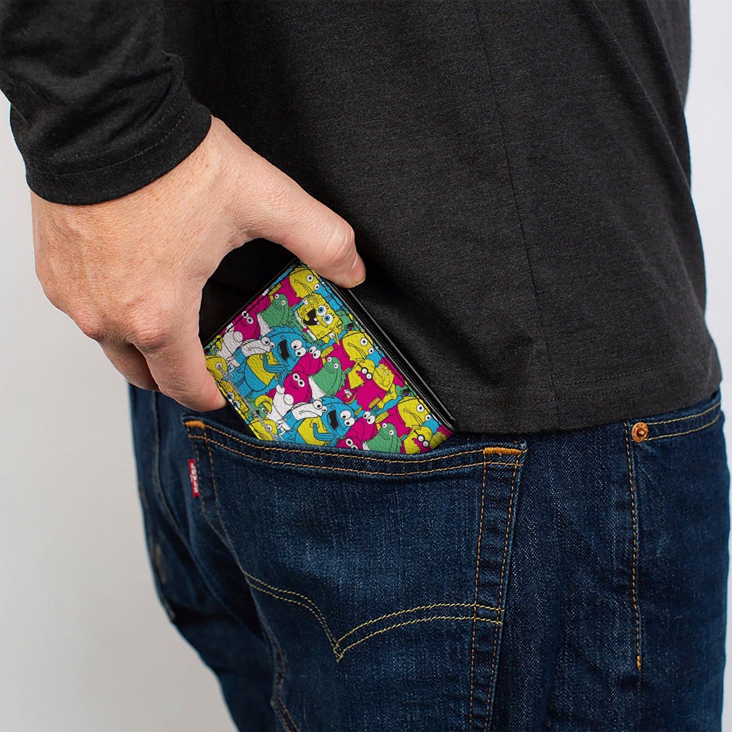 SpongeBob SquarePants and Friends Bi - Fold Wallet Collage Vegan Leather Blue - Paramount Shop