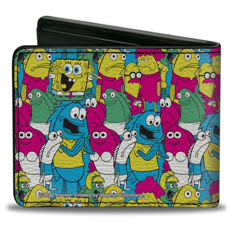 SpongeBob SquarePants and Friends Bi - Fold Wallet Collage Vegan Leather Blue - Paramount Shop