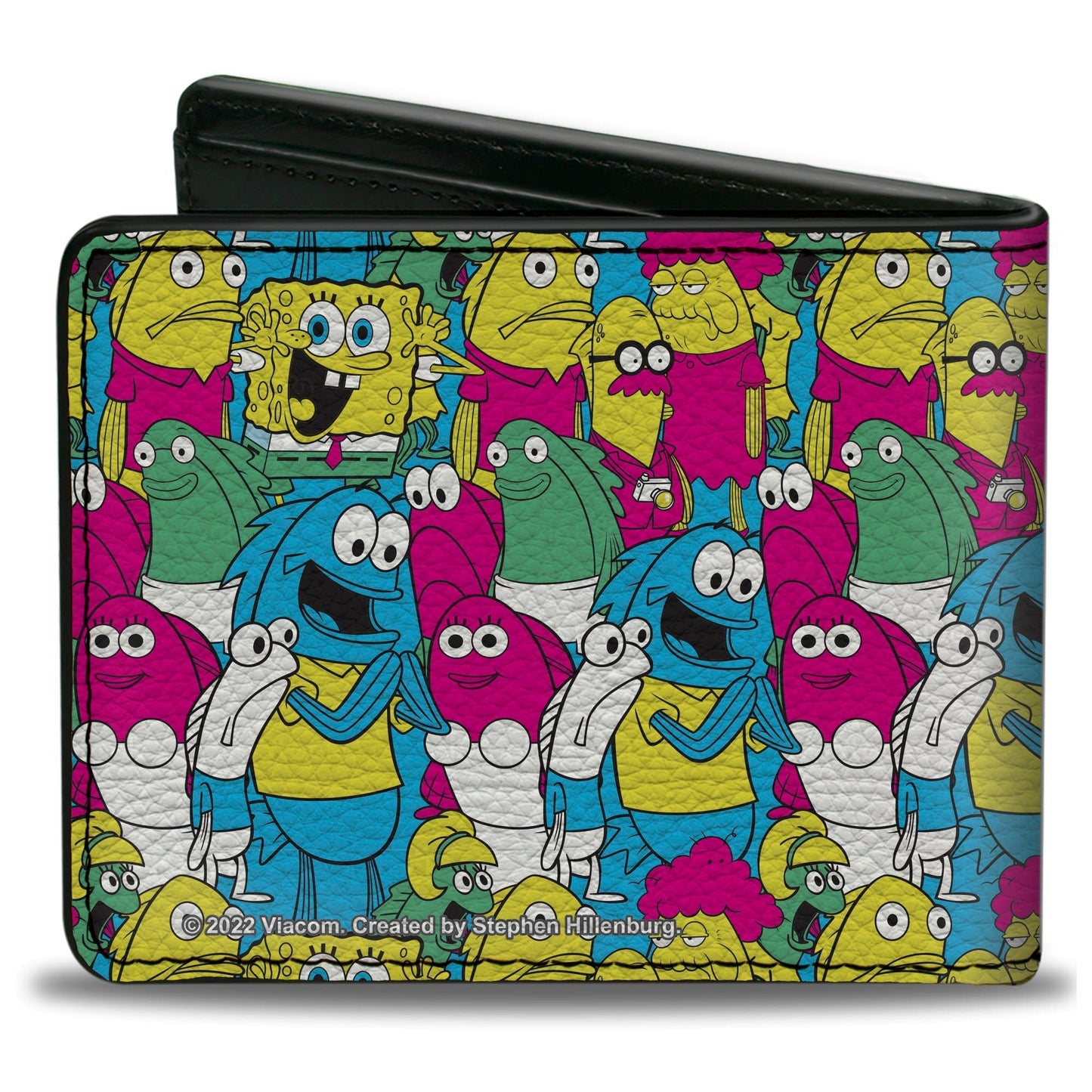 SpongeBob SquarePants and Friends Bi - Fold Wallet Collage Vegan Leather Blue - Paramount Shop