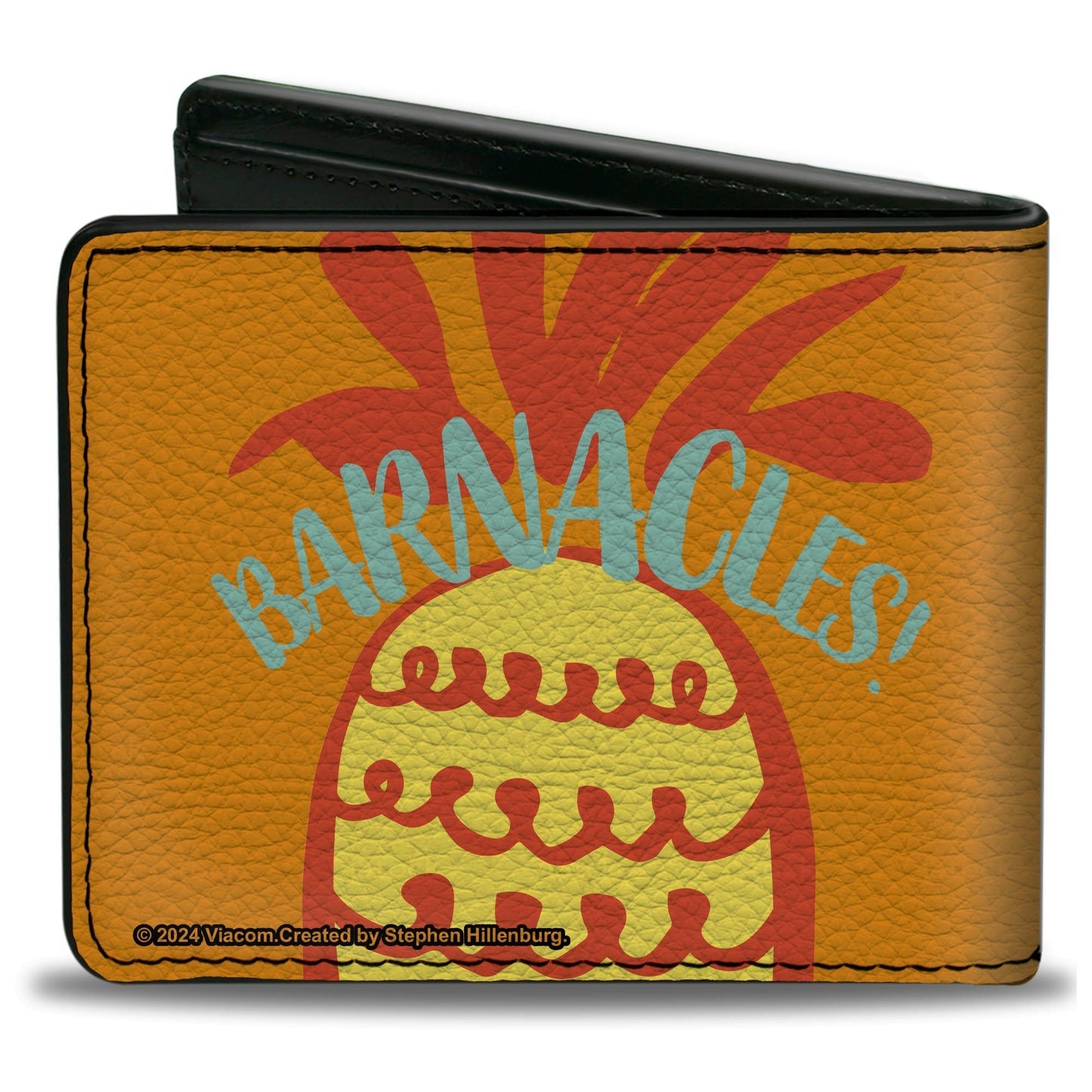 SpongeBob SquarePants Bi - Fold Wallet Close - Up Face Pineapple Blocks Vegan Leather - Paramount Shop