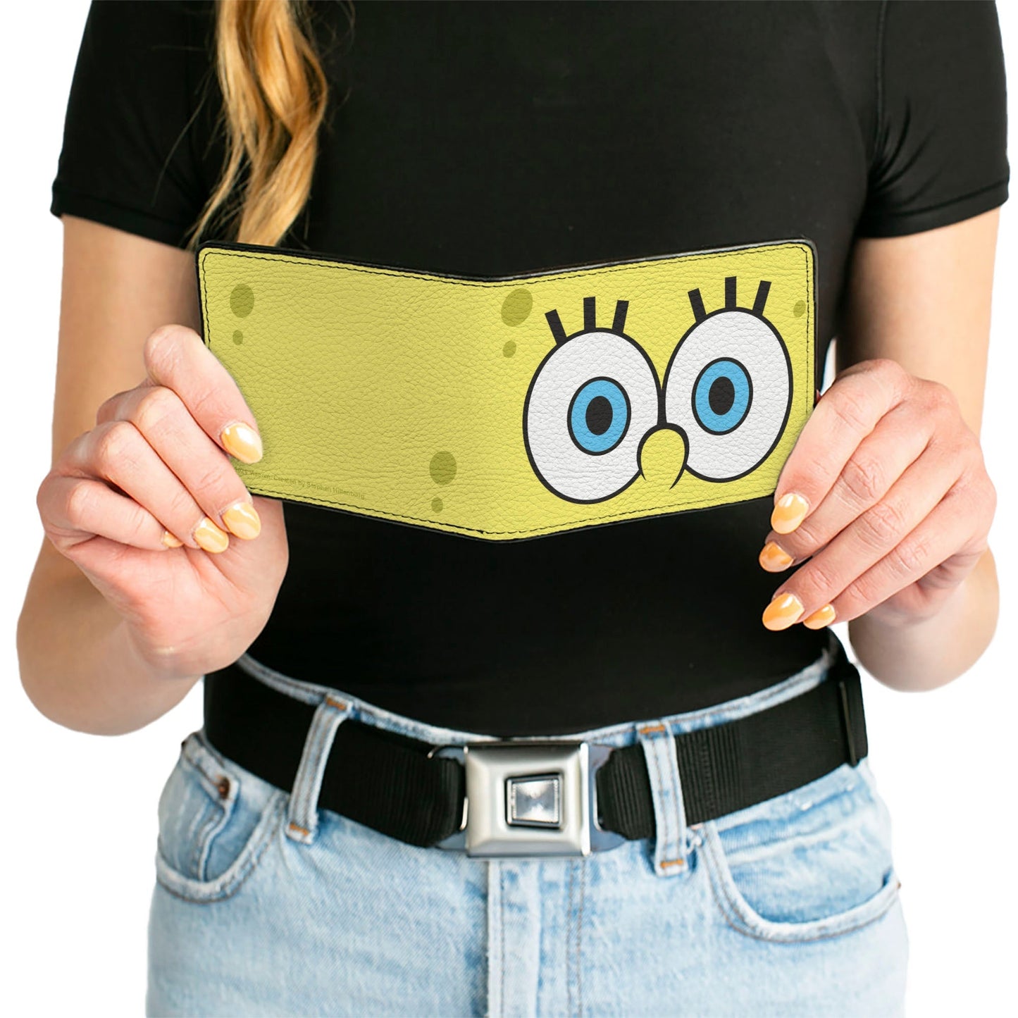 SpongeBob SquarePants Bi - Fold Wallet Eyes Close - Up Yellow Vegan Leather - Paramount Shop