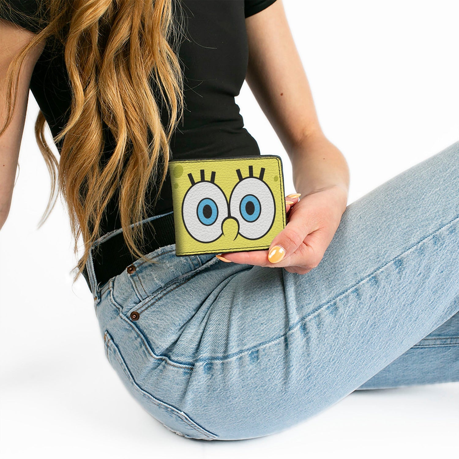 SpongeBob SquarePants Bi - Fold Wallet Eyes Close - Up Yellow Vegan Leather - Paramount Shop
