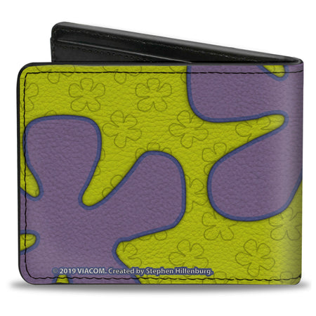 SpongeBob SquarePants Bi - Fold Wallet Flower Cloud Bounding Men's Vegan Leather Greens Purples - Paramount Shop