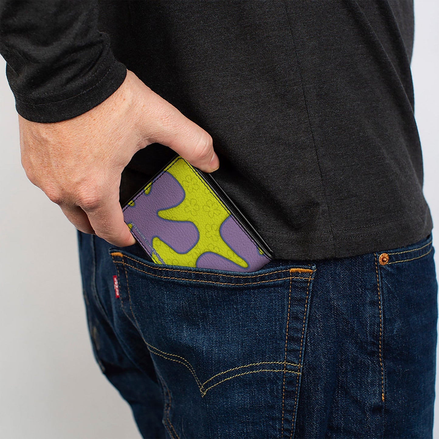 SpongeBob SquarePants Bi - Fold Wallet Flower Cloud Bounding Men's Vegan Leather Greens Purples - Paramount Shop