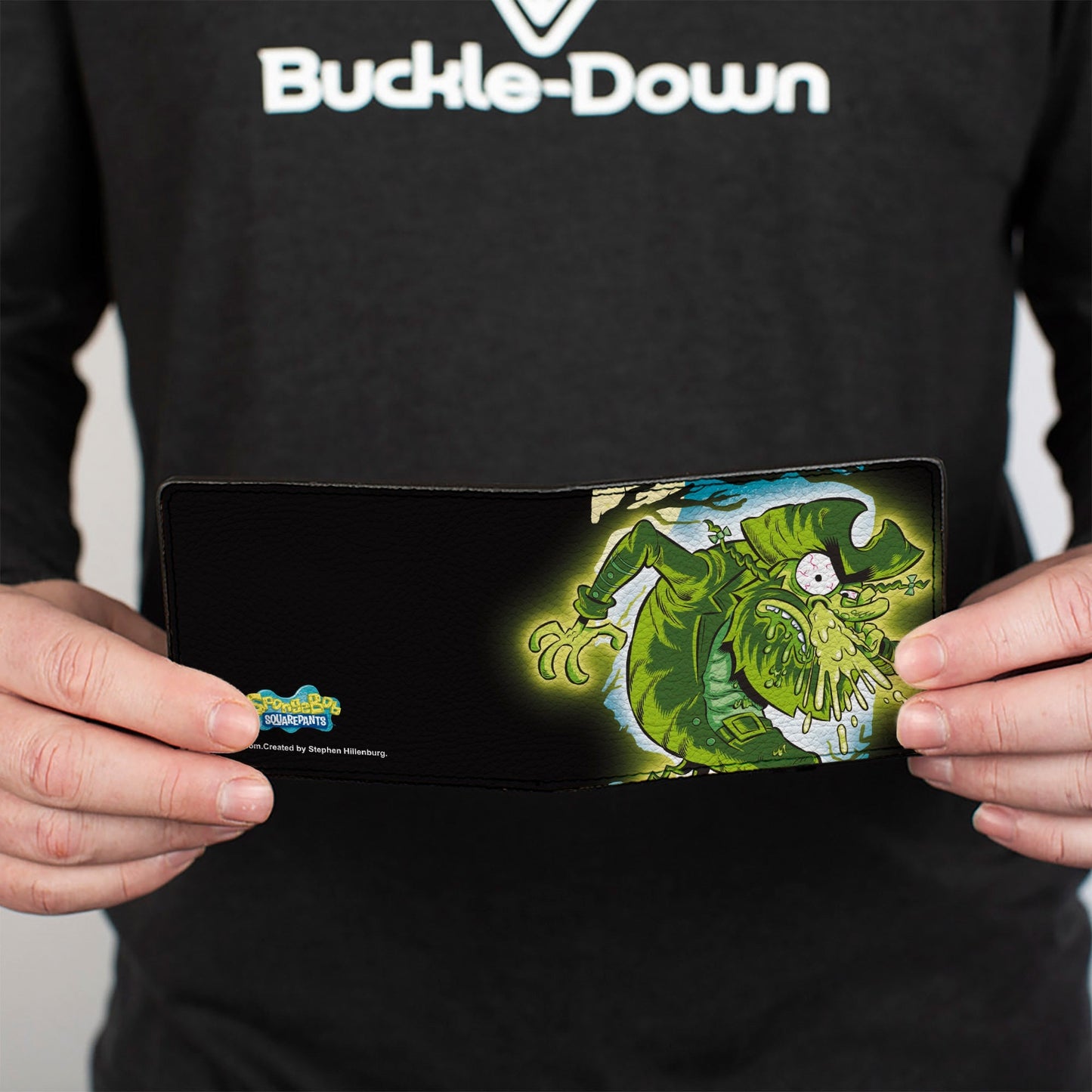 SpongeBob SquarePants Bi - Fold Wallet Flying Dutchman Snot Pose Black/Greens. - Paramount Shop