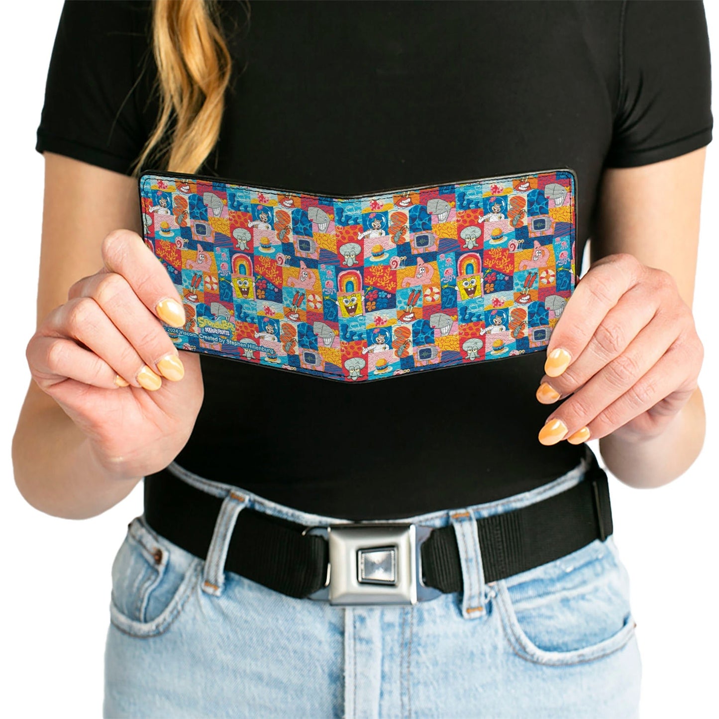 SpongeBob SquarePants Bi - Fold Wallet Friends Icons Blocks Multi Color Vegan Leather - Paramount Shop