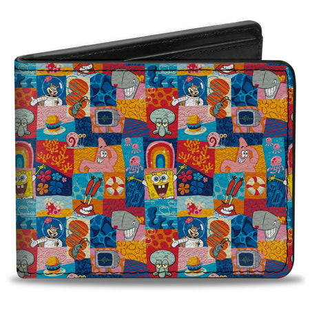 SpongeBob SquarePants Bi - Fold Wallet Friends Icons Blocks Multi Color Vegan Leather - Paramount Shop