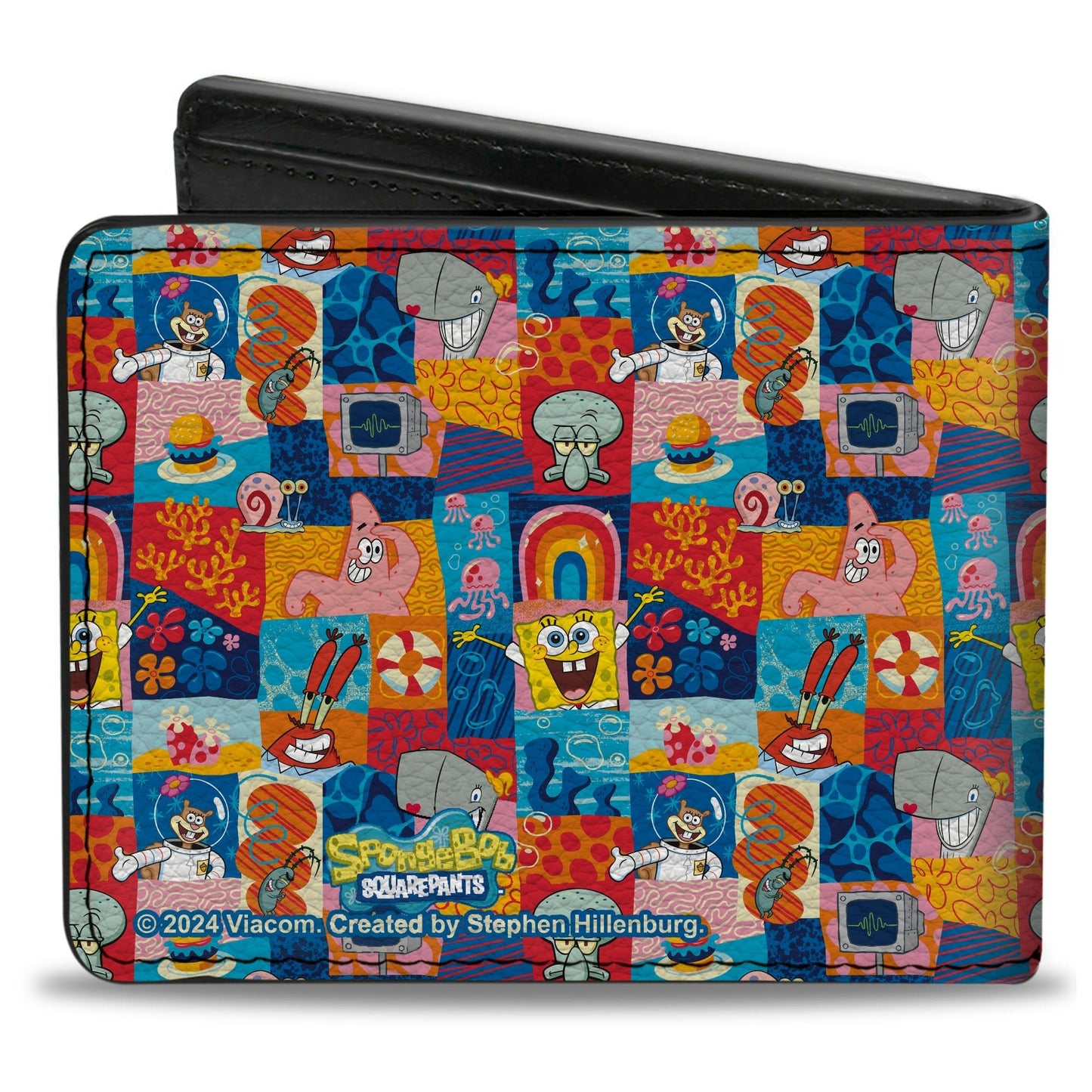 SpongeBob SquarePants Bi - Fold Wallet Friends Icons Blocks Multi Color Vegan Leather - Paramount Shop