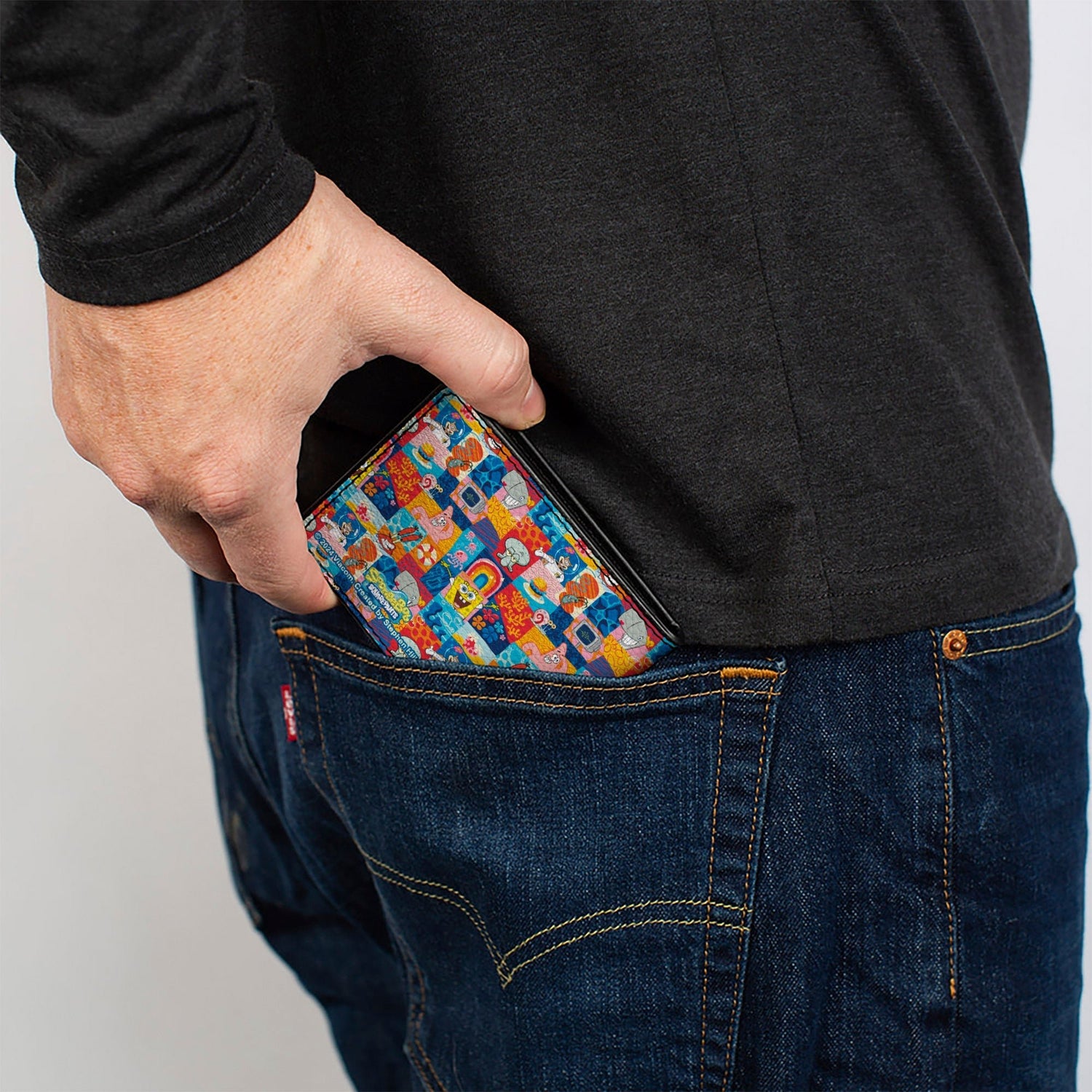 SpongeBob SquarePants Bi - Fold Wallet Friends Icons Blocks Multi Color Vegan Leather - Paramount Shop