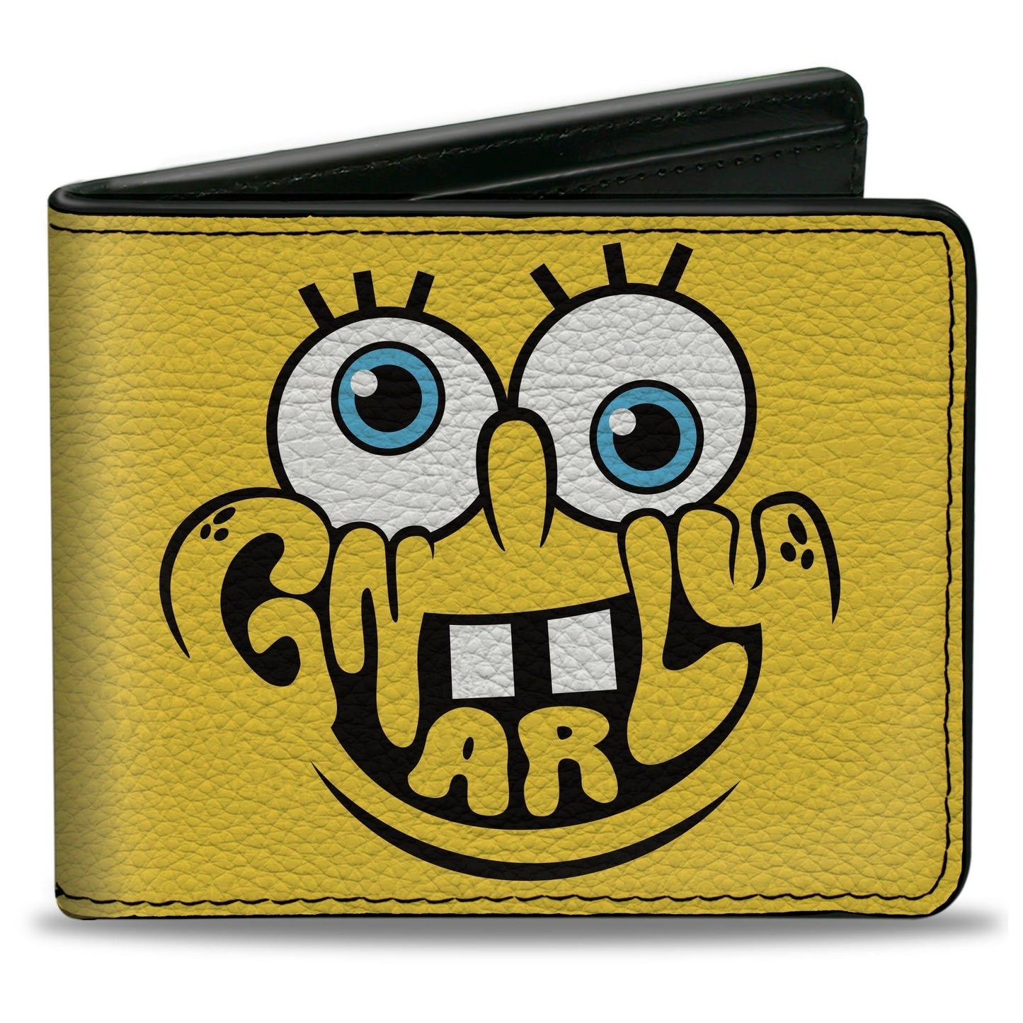 SpongeBob SquarePants Bi - Fold Wallet GNARLY Face and Japanese Text Vegan Leather Yellow/Black - Paramount Shop