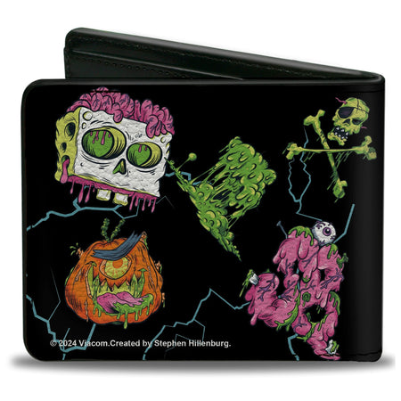 SpongeBob SquarePants Bi - Fold Wallet Halloween Slime Icons Scattered Black - Paramount Shop