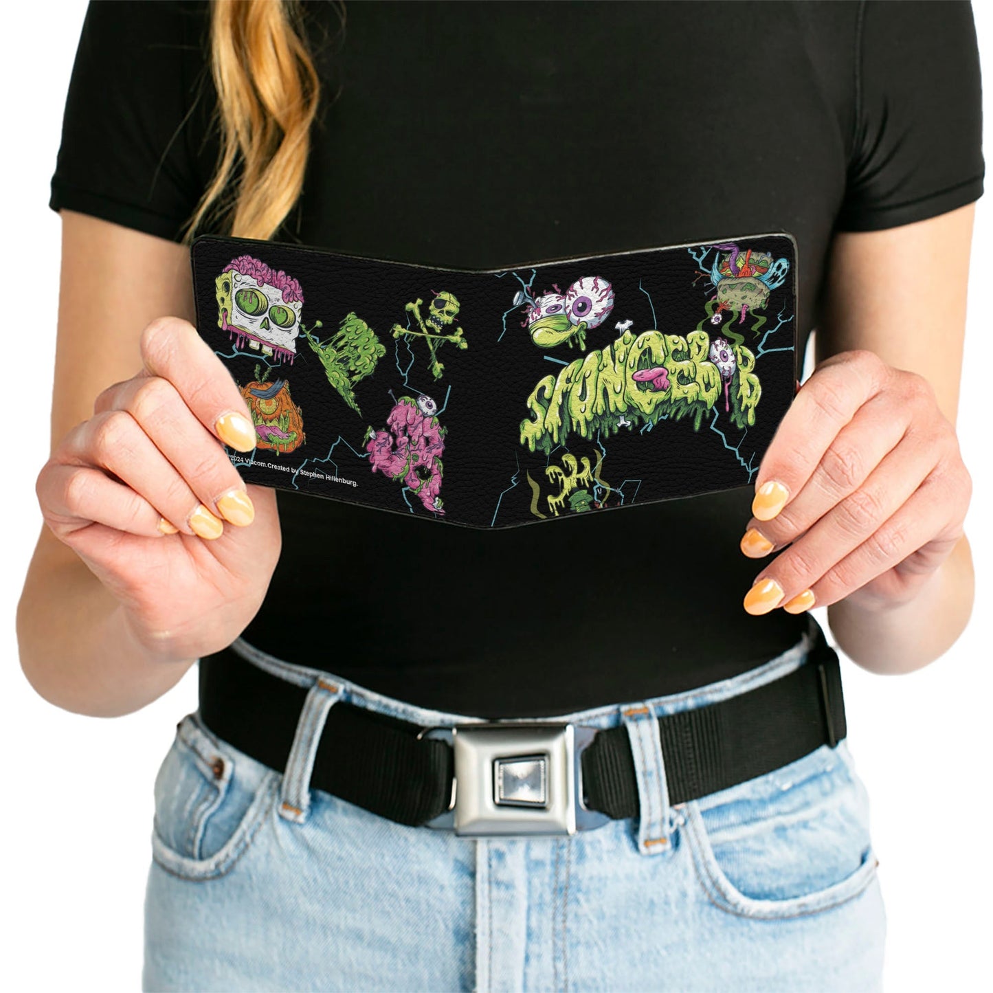 SpongeBob SquarePants Bi - Fold Wallet Halloween Slime Icons Scattered Black - Paramount Shop