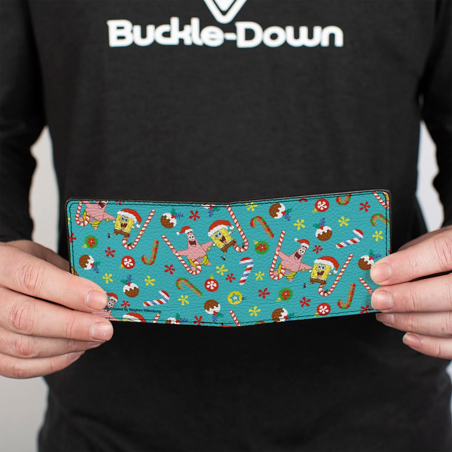 SpongeBob SquarePants Bi - Fold Wallet Holiday Treats Christmas Collage Men's Vegan Leather Turquoise - Paramount Shop