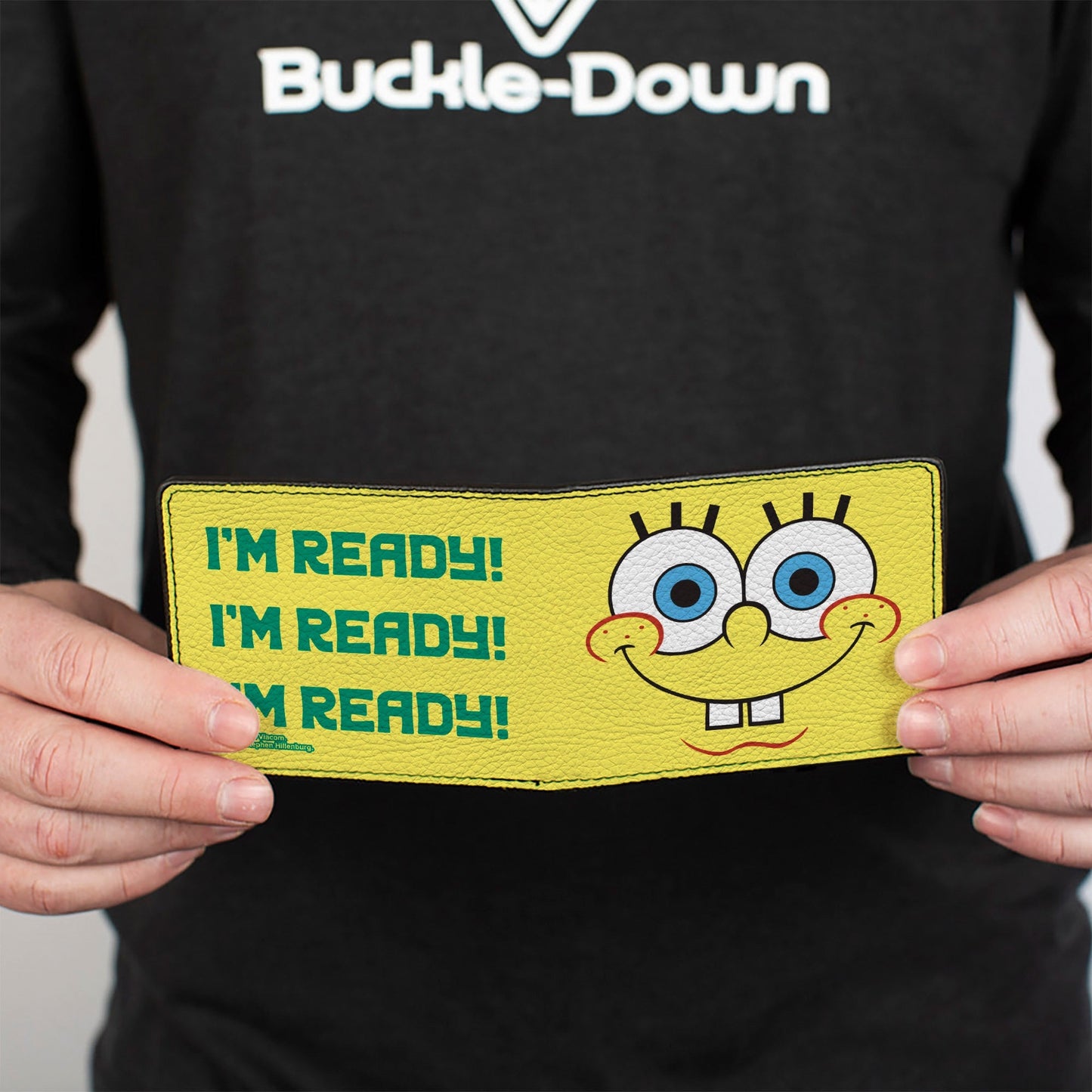 SpongeBob SquarePants Bi - Fold Wallet I'M READY Face Close - Up Yellow/Green - Paramount Shop