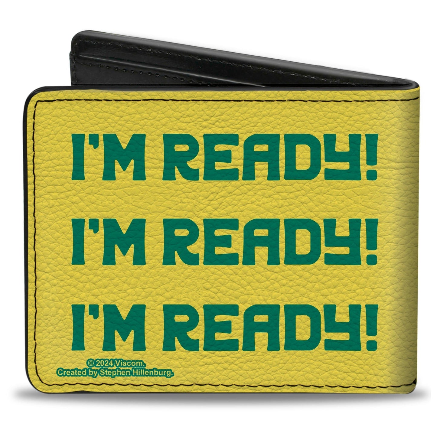 SpongeBob SquarePants Bi - Fold Wallet I'M READY Face Close - Up Yellow/Green - Paramount Shop
