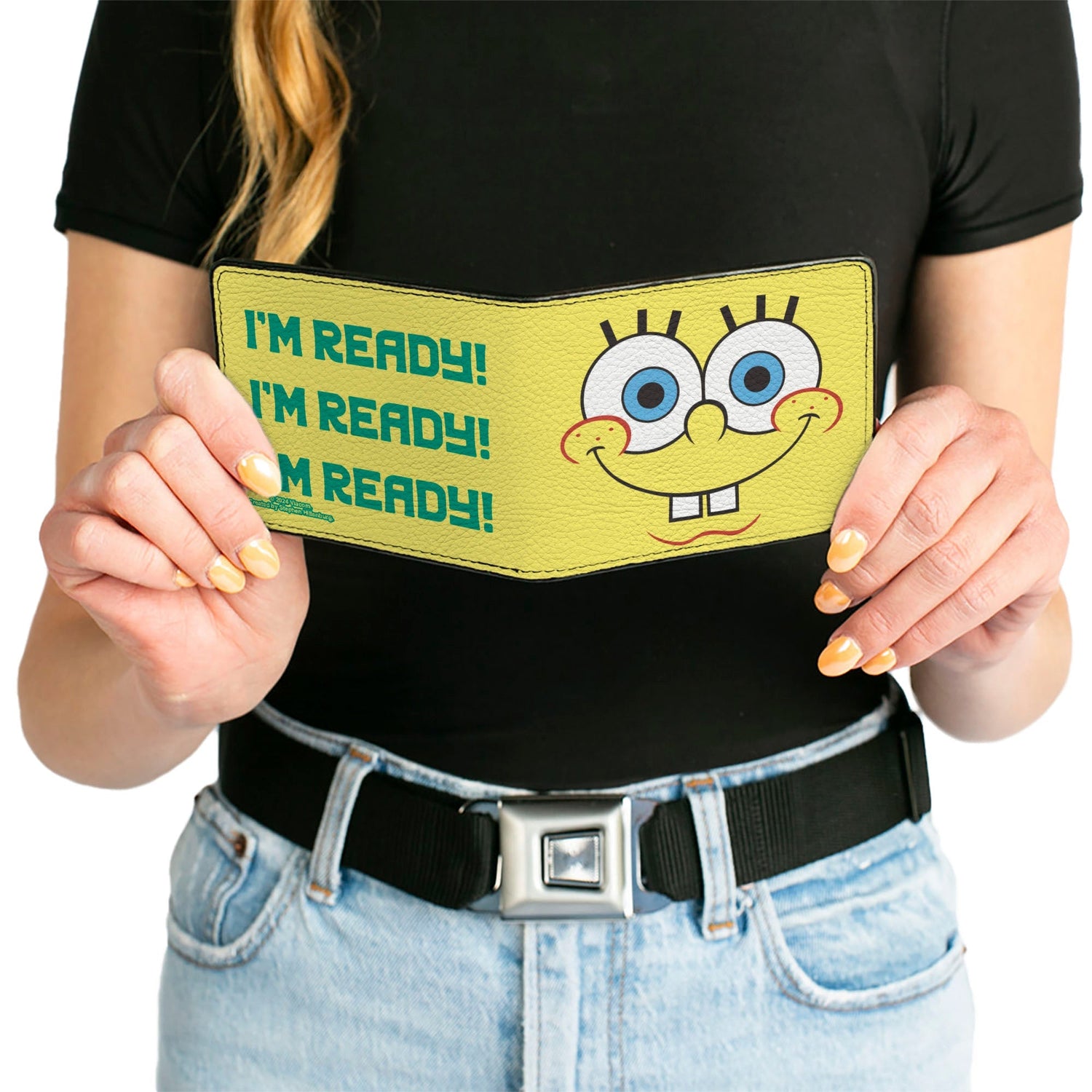SpongeBob SquarePants Bi - Fold Wallet I'M READY Face Close - Up Yellow/Green - Paramount Shop