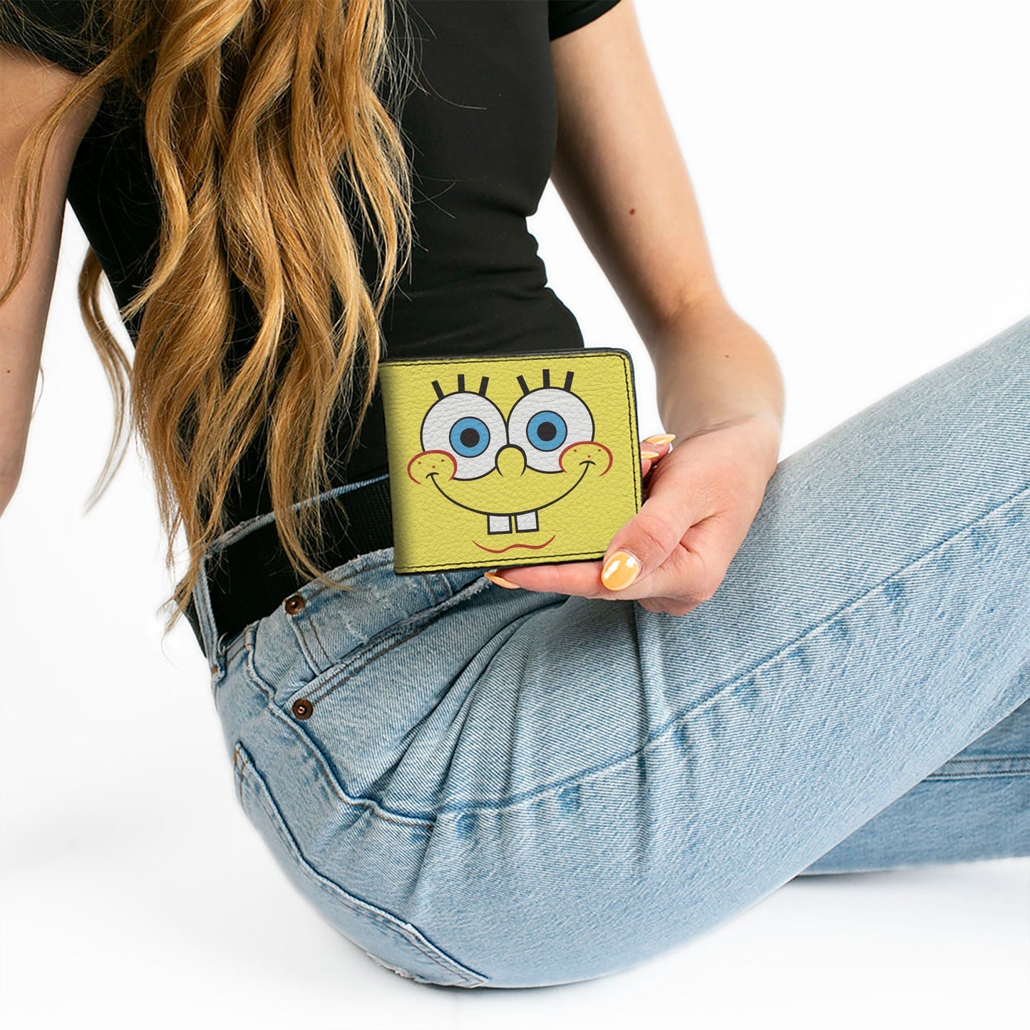 SpongeBob SquarePants Bi - Fold Wallet I'M READY Face Close - Up Yellow/Green - Paramount Shop