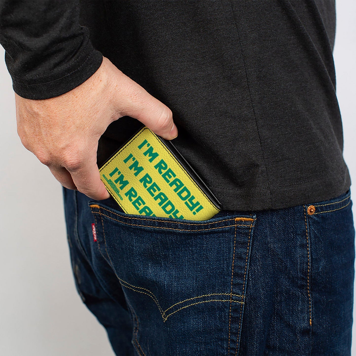 SpongeBob SquarePants Bi - Fold Wallet I'M READY Face Close - Up Yellow/Green - Paramount Shop