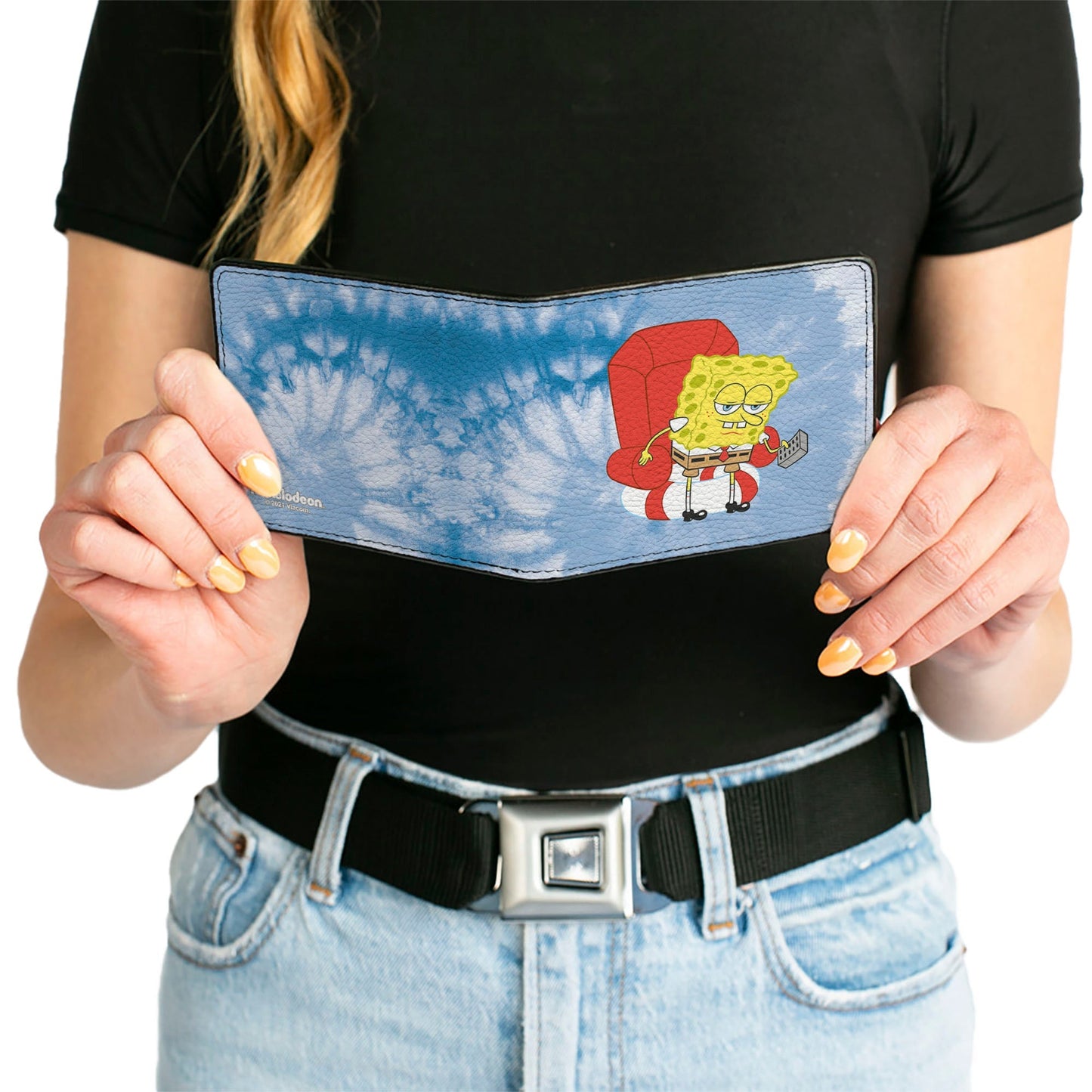 SpongeBob SquarePants Bi - Fold Wallet Imma Head Out Chair Pose Tie Dye Blues Vegan Leather - Paramount Shop