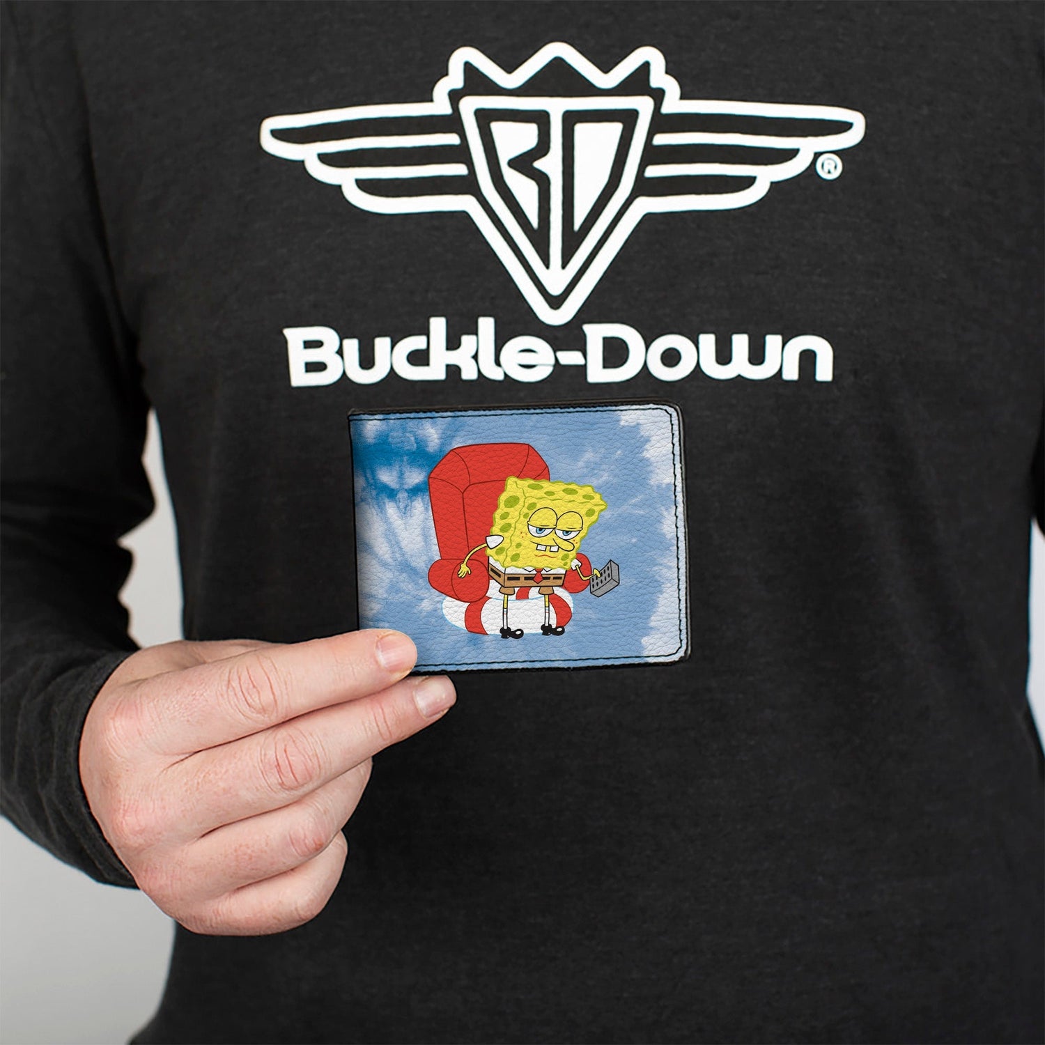 SpongeBob SquarePants Bi - Fold Wallet Imma Head Out Chair Pose Tie Dye Blues Vegan Leather - Paramount Shop