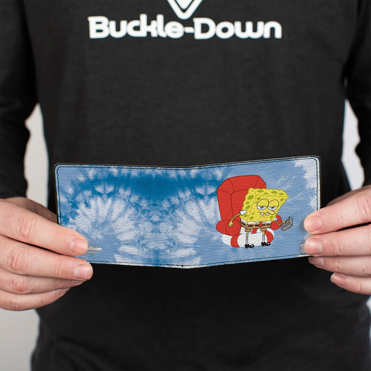SpongeBob SquarePants Bi - Fold Wallet Imma Head Out Chair Pose Tie Dye Blues Vegan Leather - Paramount Shop