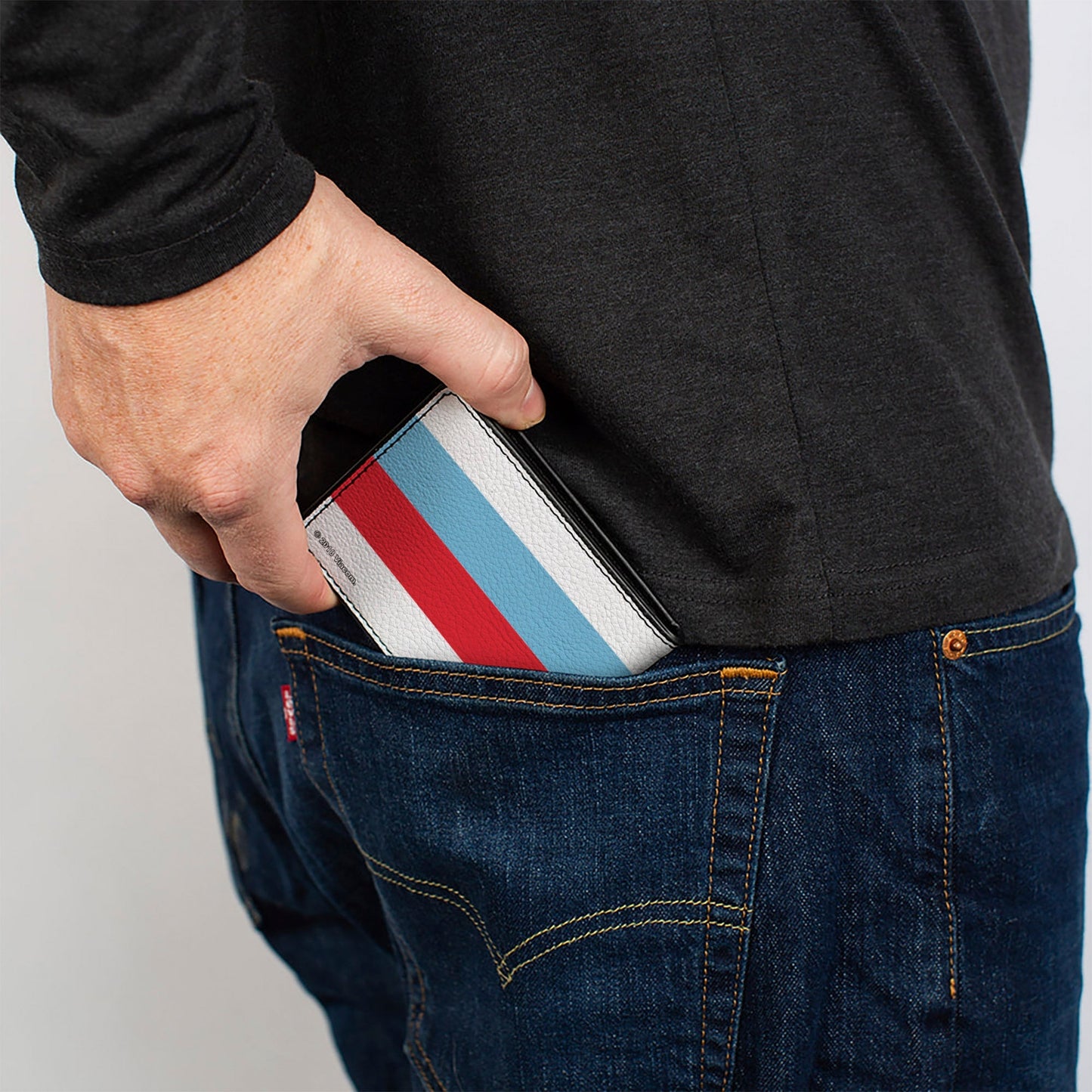 SpongeBob SquarePants Bi - Fold Wallet Mocking SpongeBob Pose Stripe Vegan Leather White Black Red Blue - Paramount Shop