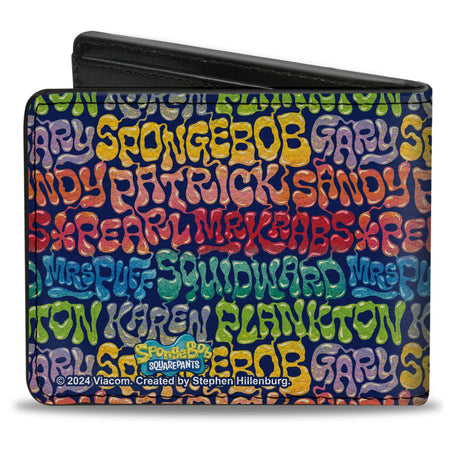 SpongeBob SquarePants Bi - Fold Wallet Names Collage Vegan Leather Blue Multi - Color - Paramount Shop