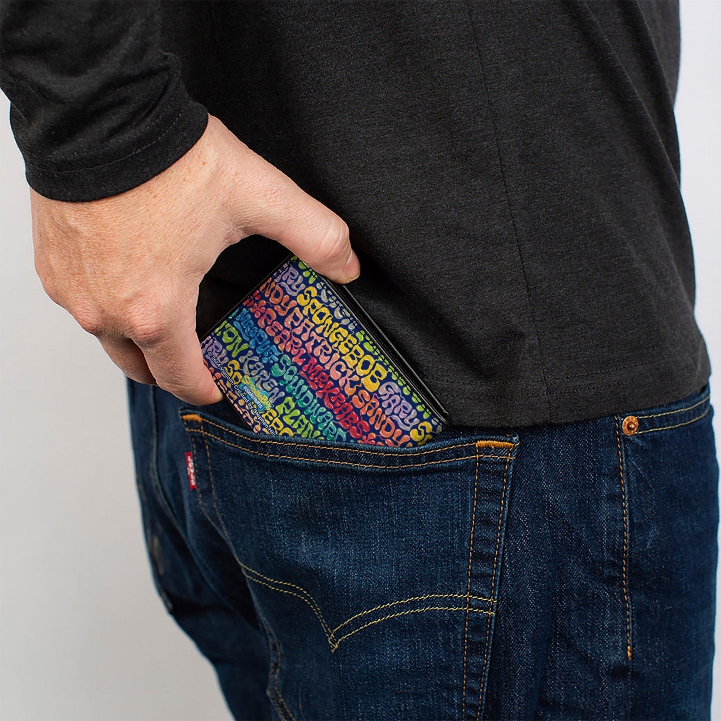 SpongeBob SquarePants Bi - Fold Wallet Names Collage Vegan Leather Blue Multi - Color - Paramount Shop