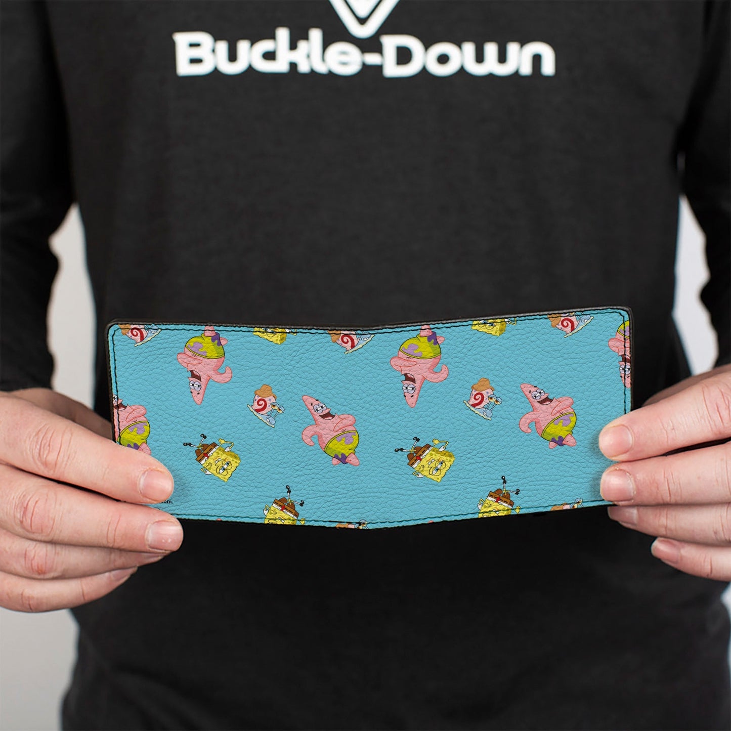 SpongeBob SquarePants Bi - Fold Wallet Patrick and Gary Poses Scattered Vegan Leather Bright Blue - Paramount Shop