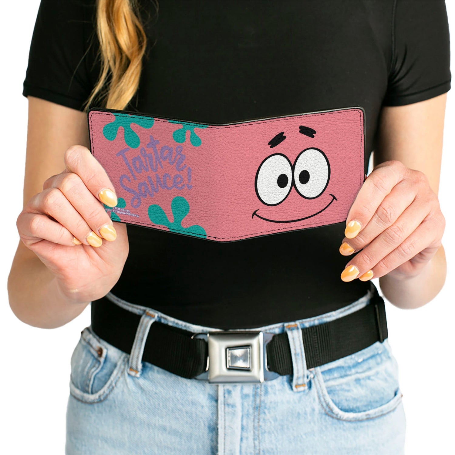 SpongeBob SquarePants Bi - Fold Wallet Patrick Star TARTAR SAUCE Face Close - Up Pink - Paramount Shop